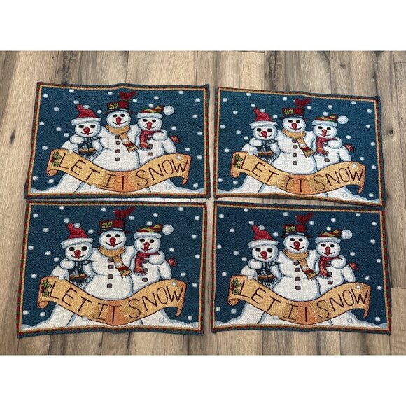 Snowman "Let It Snow" Holiday Tapestry Placemats Set Of 4 - Picture 2 of 5